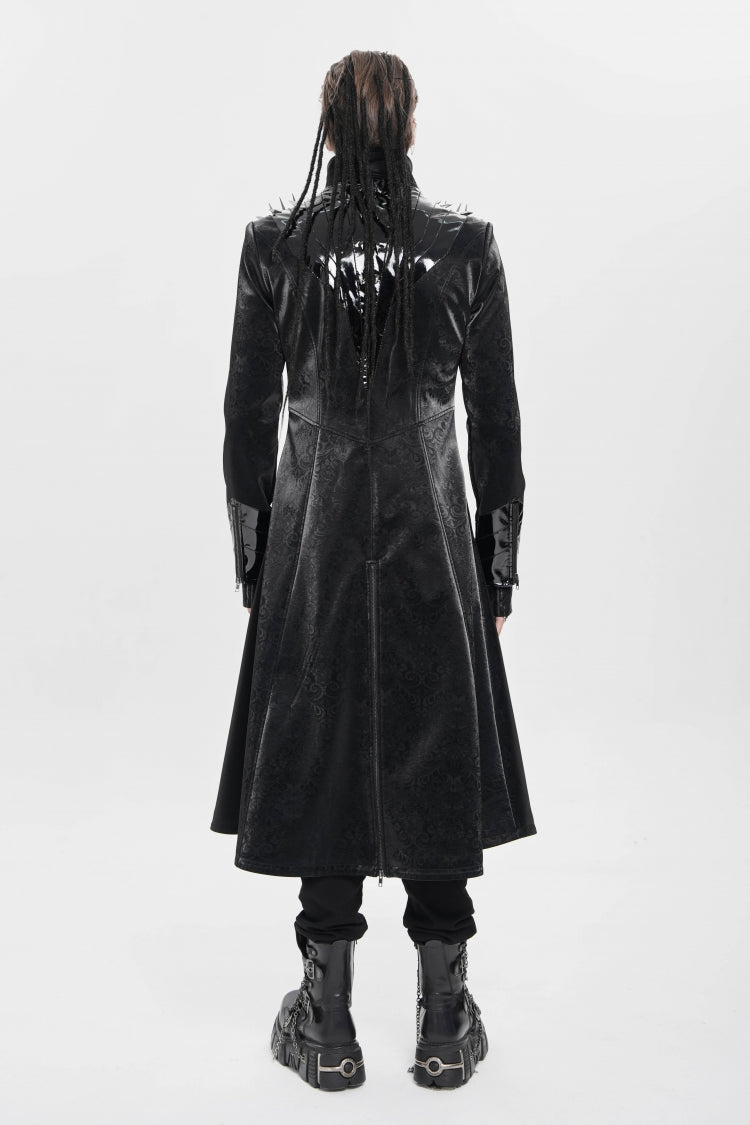 Black Stand Collar Floral Print Rivet Buckle Zipper Straps Men's Punk Coat - Product - 3