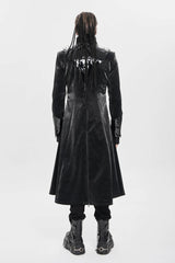 Black Stand Collar Floral Print Rivet Buckle Zipper Straps Men's Punk Coat - Product - 3