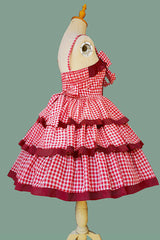 Red [Cloth Cat] Triple-Layered Plaid Print Ruffle Bowknot Sweet Lolita Dress - Product - 8