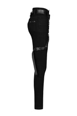 Black Detachable Loop Denim Skinny Women's Steam Punk Jeans - Product - 6