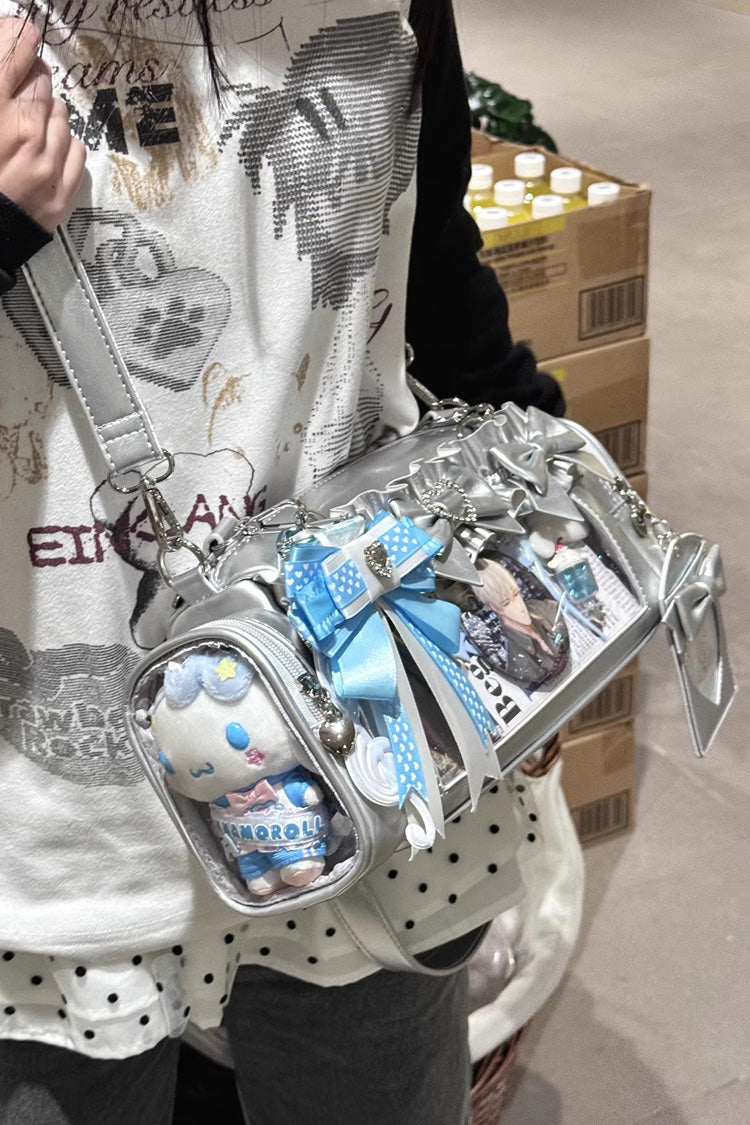 Sweet Heart-shaped Metal Decoration Bow Japanese Itabag 5 Colors - Silver - 4