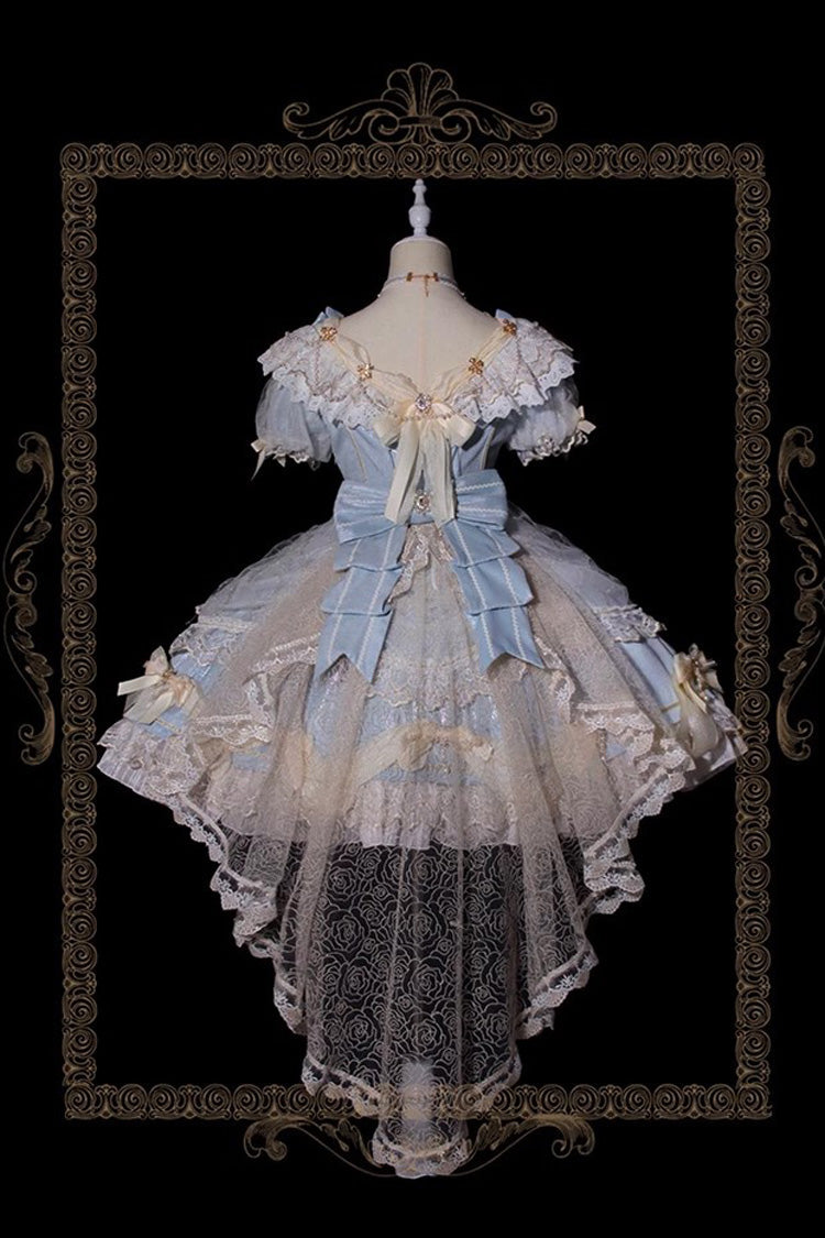 Light Blue [Girls' Day] Short Sleeves Multi-Layered Ruffle Bowknot Lace Sweet Lolita Dress 2 Versions - Product - 8