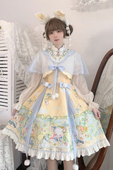 Multi-Color Fairy Rabbit Print Ruffle Bowknot Sweet Chinese Style Princess Lolita Dress - Multi-Color - 1