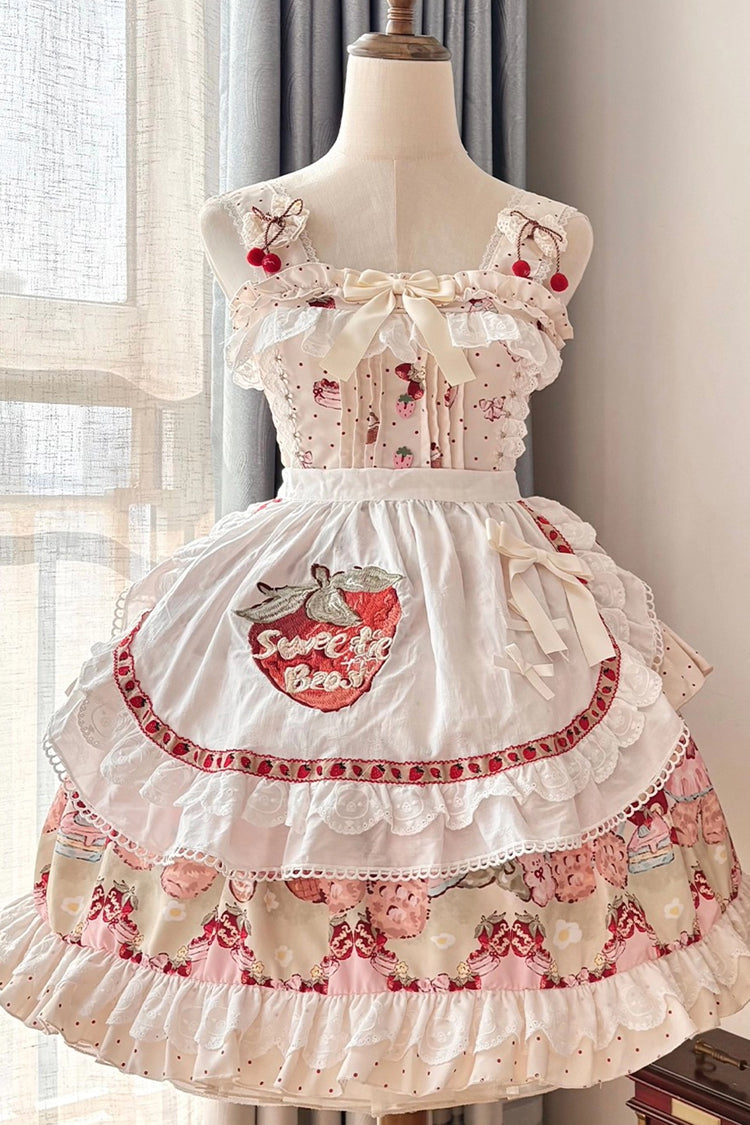 Ivory Strawberry Bear Sleeveless Double-Layered Print Ruffle Bowknot Sweet Princess (Dress Only) detail view 6