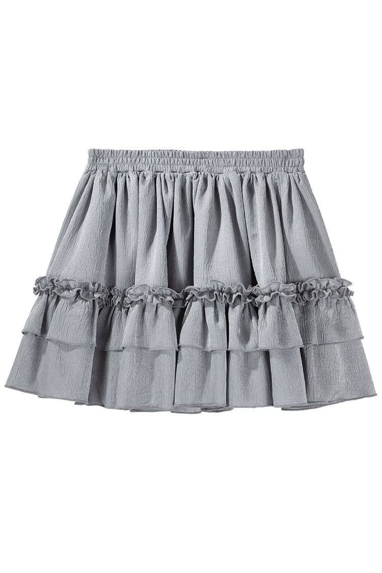White/Silver [The Silver Key] Long Sleeves Ruffled Embroidered Open-Front Bow Gothic Lolita Skirt Set - Skirt(Only) - 9