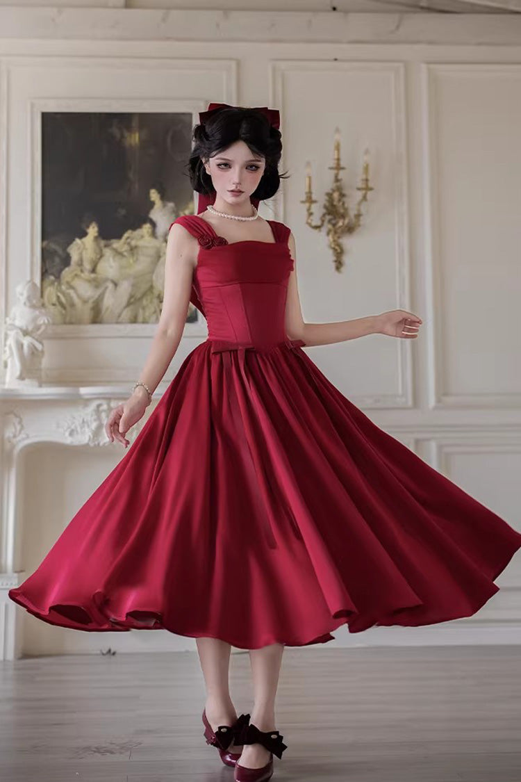 Red [With Love] Square Collar Sleeveless Fishbone Vintage Elegant Lolita Jsk Dress Set - Product - 2