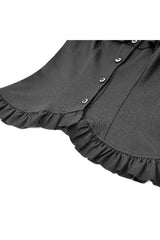 Black Mandarin Collar Cold‑Shoulder Puff Sleeves Ruffled Cut-Out Lace-Up Women's Gothic Blouse - Product - 12