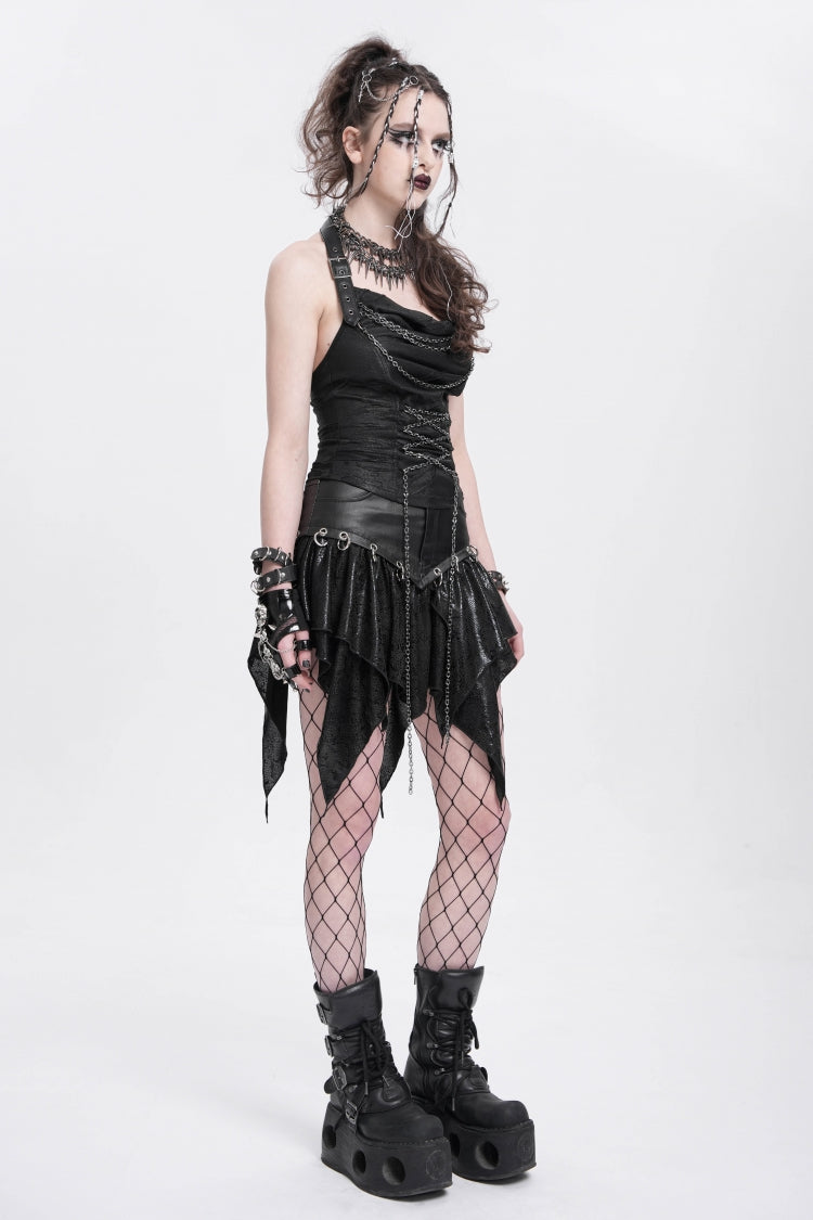 Black Halterneck Ripped Chained Women's Punk Vest - Product - 6