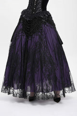 Black/Purple Floral Embroidered Beaded Women's Gothic Long Skirt - Black/Purple - 1