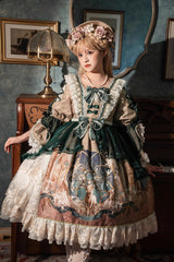 Green Gorgeous Short Sleeves Ruffle Bowknot Print Classic Lolita Dress - Product - 6