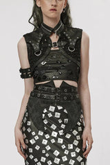 Black Stand Collar Zipper Decoration Hollow Womens Steampunk Short Cloak Jacket - Black - 1