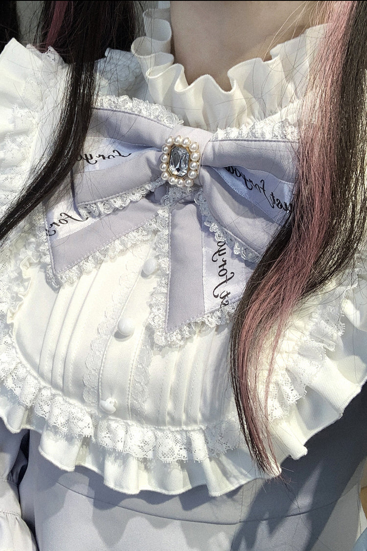 Light Blue [Rose Princess] Off Shoulder Long Sleeves Ruffle Bowknot Gothic Jirai Kei Dress - Product - 9