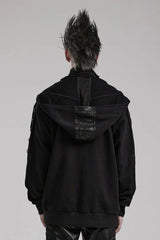 Black High Collar Long Sleeves Stitching Hooded Mens Steampunk Jacket - Product - 3