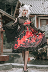 Chinese Style Cloud Fox Print Classic Lolita JSK Dress - Red - 3