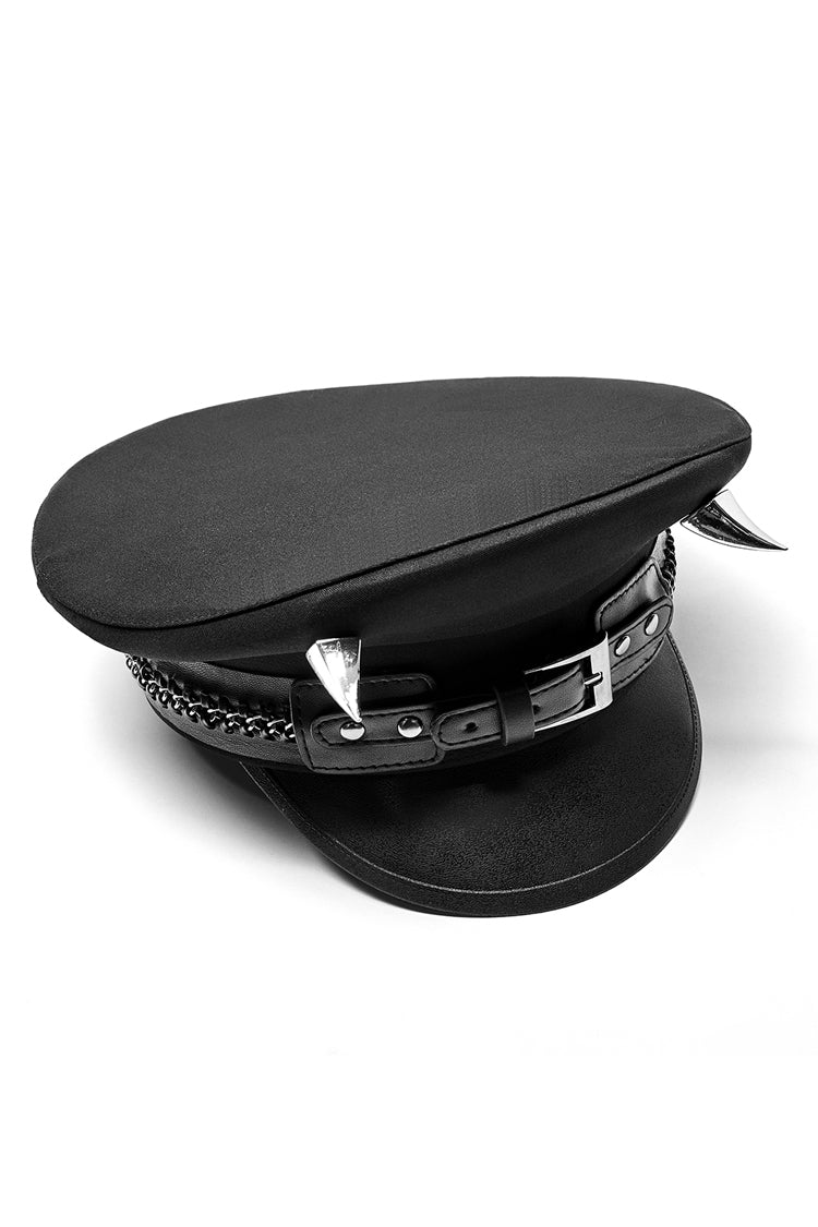 Black Rivets Leather Buckle Men's Steampunk Military Hat - Product - 8