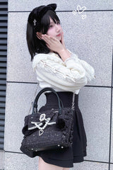 Sweet Ruffle Bowknot Zipper Pearl Chain Japanese Lolita Handbag 4 Colors - Product - 6