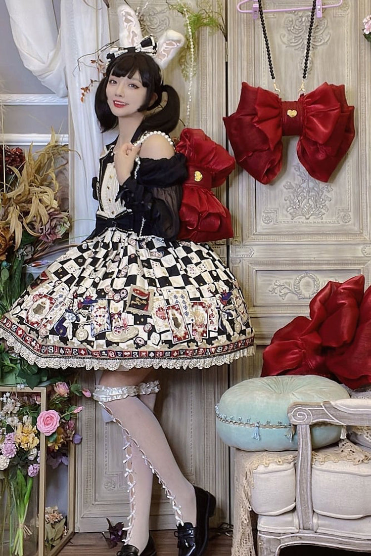 Wine Big Bowknot Metal Heart Nameplate Lolita Backpack - Product - 6
