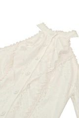 Beige Halter Off Shoulder Lapel Collar Long Flare Sleeves Lace-Up Women's Steampunk Dress - Product - 22