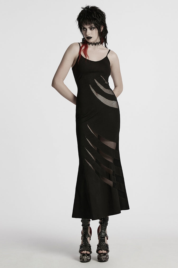 Black Sleeveless Stitching Mesh Women's Punk Fishtailed Honeymoon Slip Dress - Product - 4