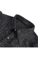 Black Lapel Collar Lantern Sleeves Jacquard Embroidery Men's Gothic Blouse - Product - 8