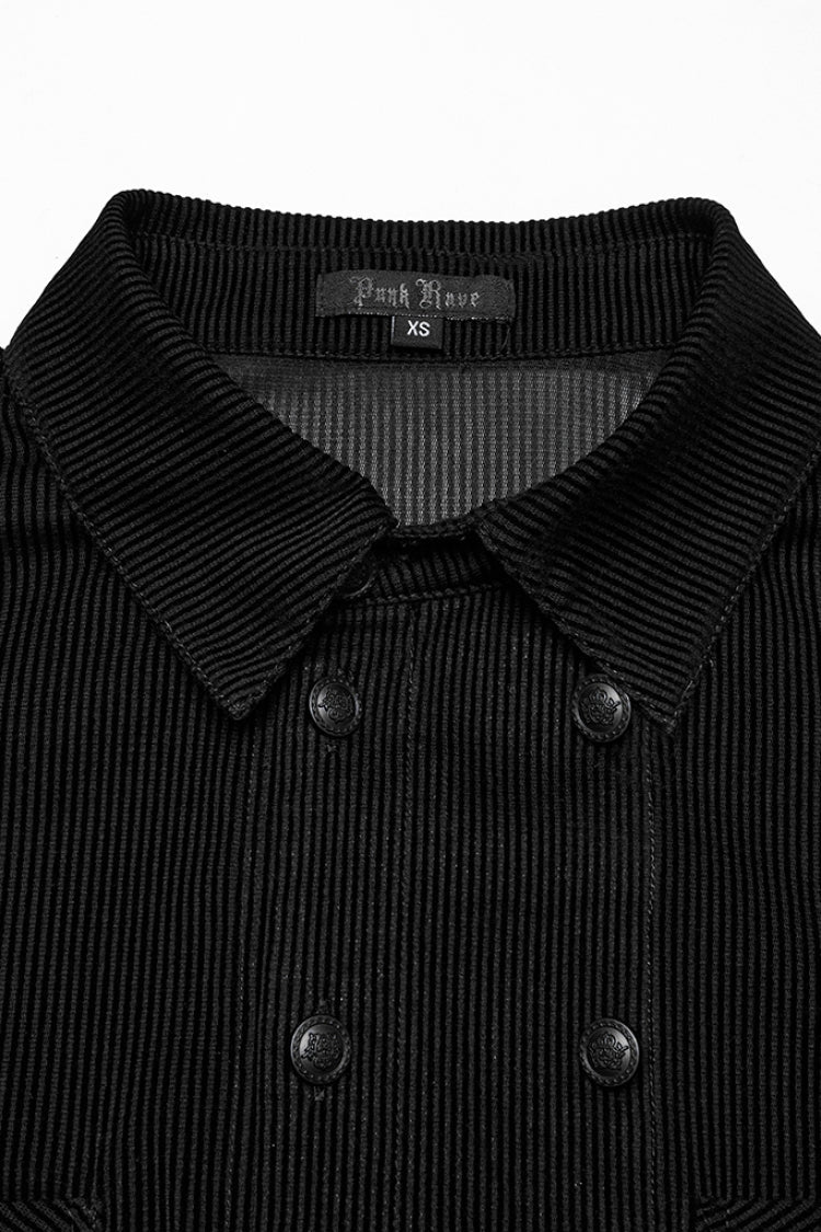 Black Double-breasted Long Puff Sleeves Men's Gothic Blouse - Product - 5