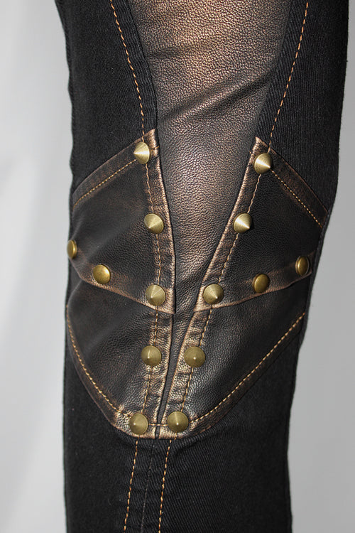 Punk Rock Bronze Fitted Leather Cross Mens Pants - Product - 7