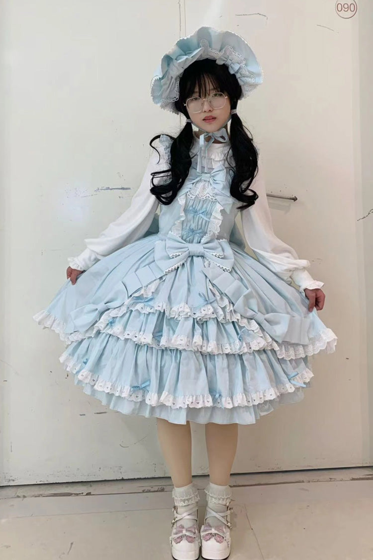 [Grisha] Sleeveless Triple-Layered Ruffle Cardigan Bowknot Lace Sweet Plus Size Lolita Jsk Dress 3 Colors - Product - 2