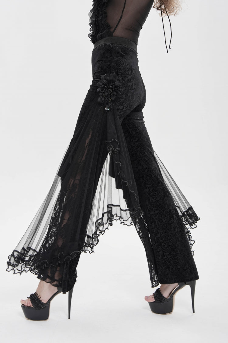 Black Embroidered Lace Women's Printed Mesh Floral Gothic Pants - Product - 11