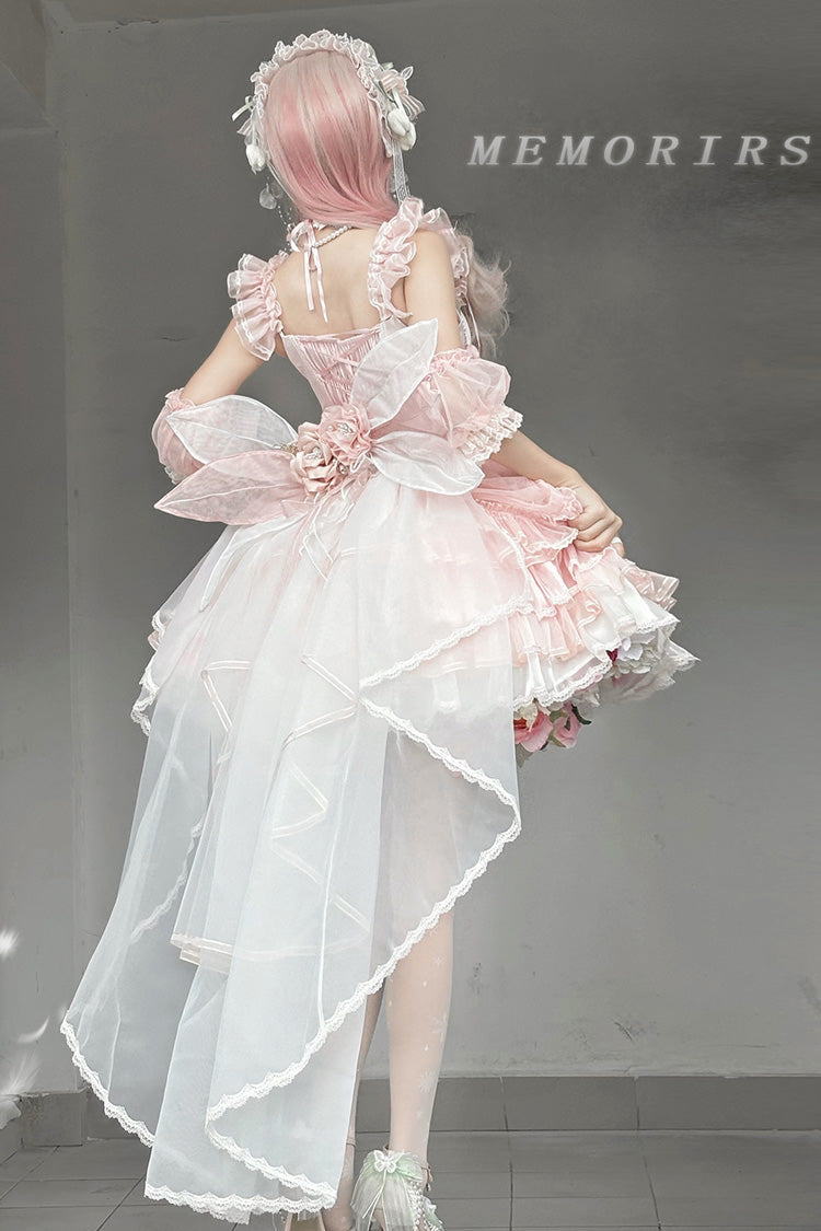 Pink [Tulip and Wind Chime] Multi-Layered Ruffle Bowknot Lace Sweet Gorgeous Lolita Jsk Dress - Product - 5