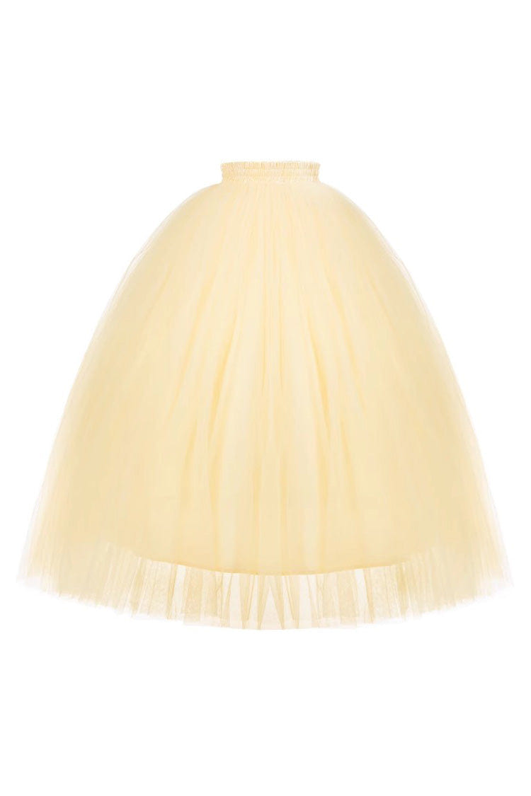 Yellow [Sissi's Pilgrimage] Off Shoulder Ruffle Bowknot Lace Sweet Lolita Skirt (Long Version) - Product - 5