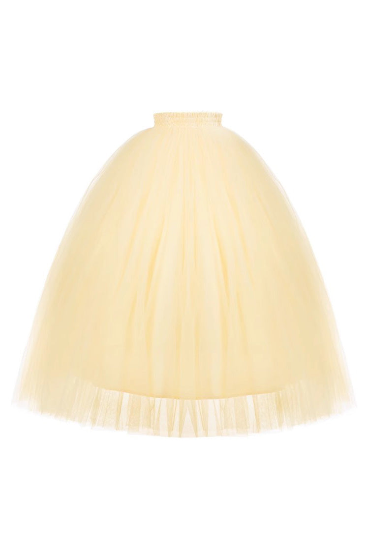 Yellow [Sissi's Pilgrimage] Off Shoulder Ruffle Bowknot Lace Sweet Lolita Skirt (Long Version) - Product - 5