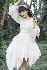 White Multi-layer Bowknot Sweet Elegant Princess Irregular Lolita Dress - Product - 3
