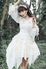 White Multi-layer Bowknot Sweet Elegant Princess Irregular (Dress Only) front view