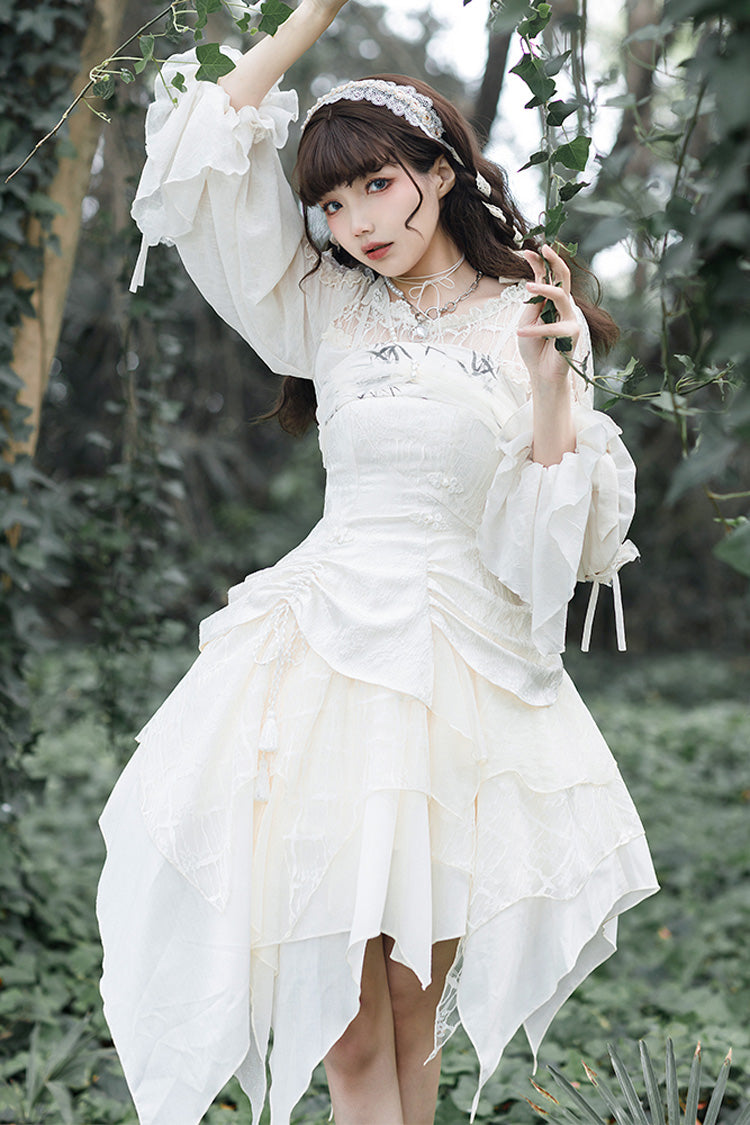 White Long Sleeves Hollow Sweet Elegant Lolita Blouse - Product - 4