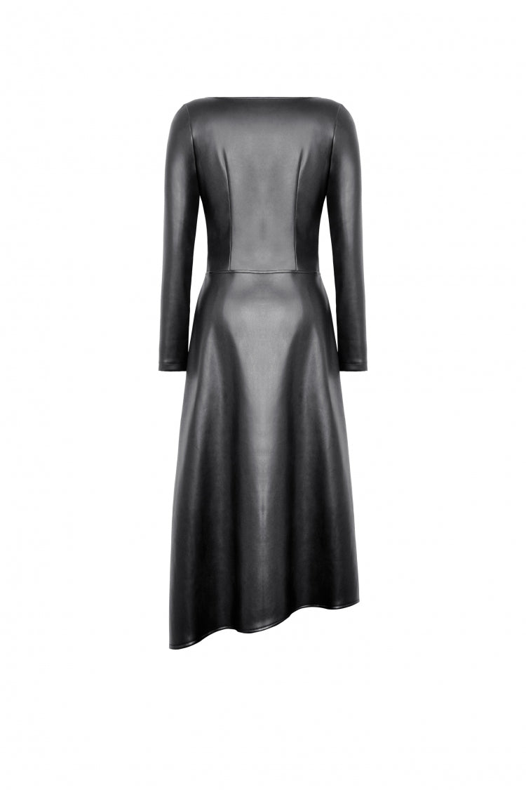 Black Women's Punk Long Sleeves Cut-Out Side Slit Irregular Hem Dress - Product - 14