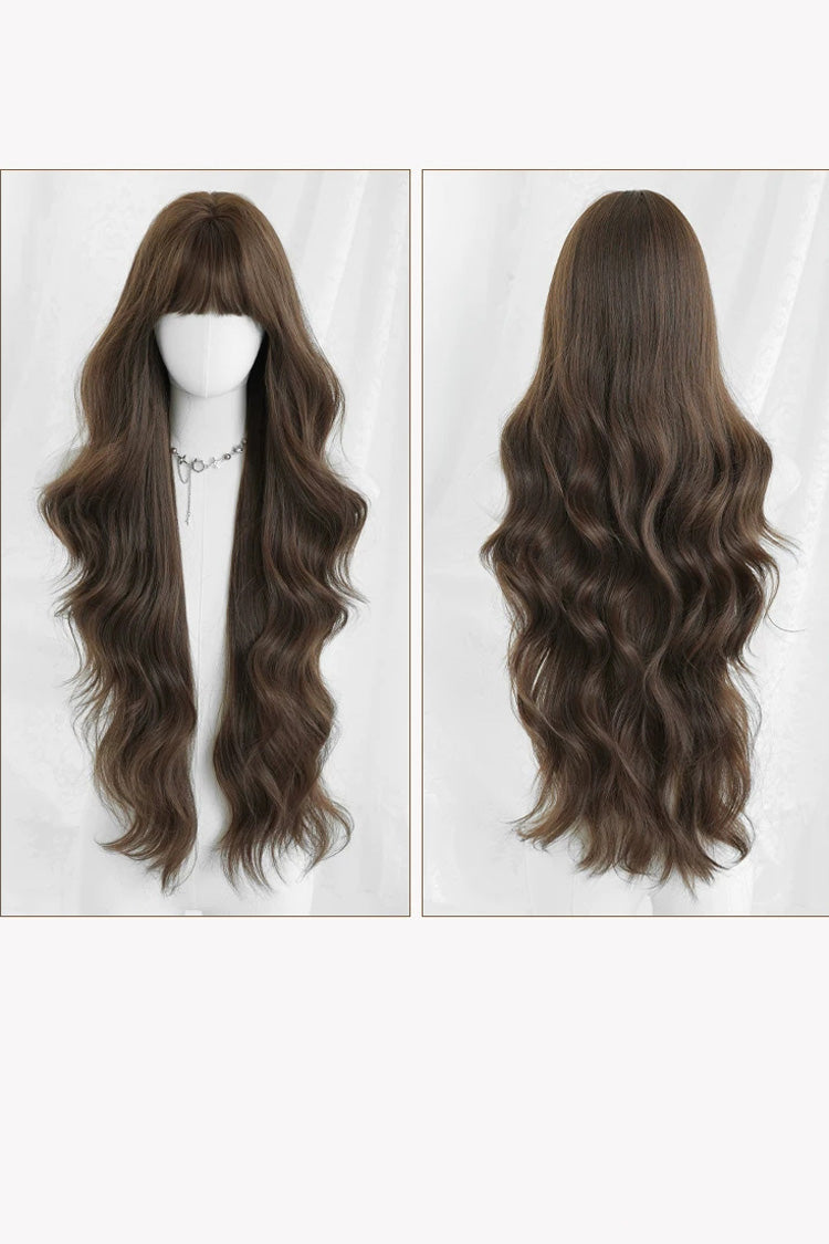 Morandi Tea Brown Fluffy Extra Long Loose Wave Sweet Lolita Wig with Full Bangs - Product - 8