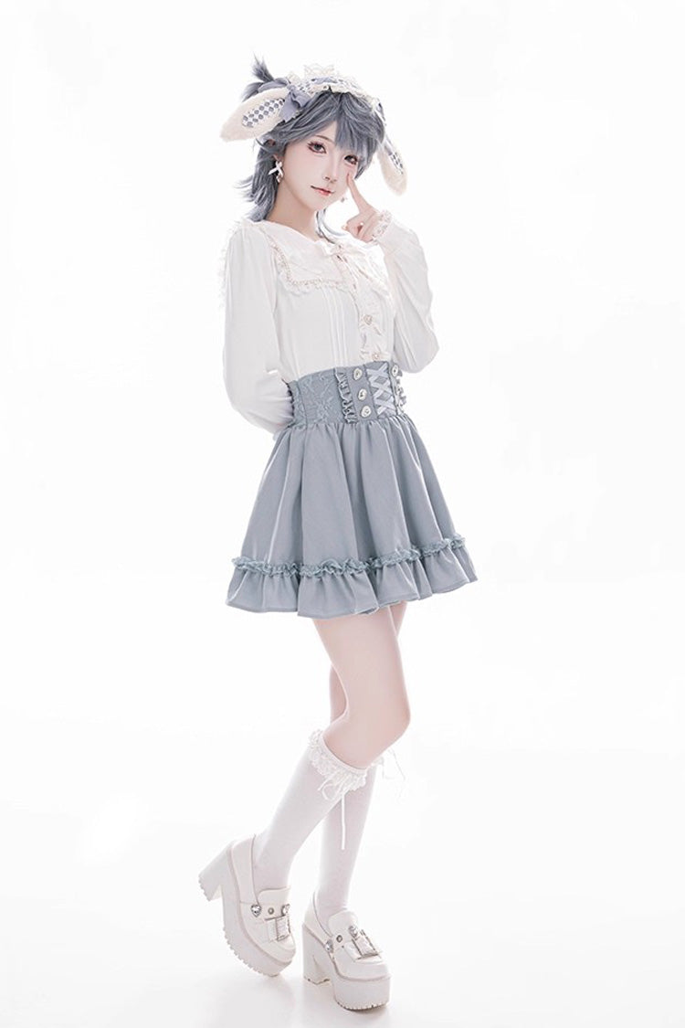 Sweet Ruffle Lace Lace-Up Japanese Jirai Kei Skirt 4 Colors - Product - 11