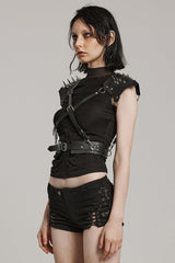 Black Adjustable Integrated Buckle Rivets Women's Steampunk Harness - Product - 2