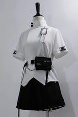 White Functional Style Stand Collar Short Sleeves Ouji Fashion Prince Handsome Lolita Blouse - White - 1