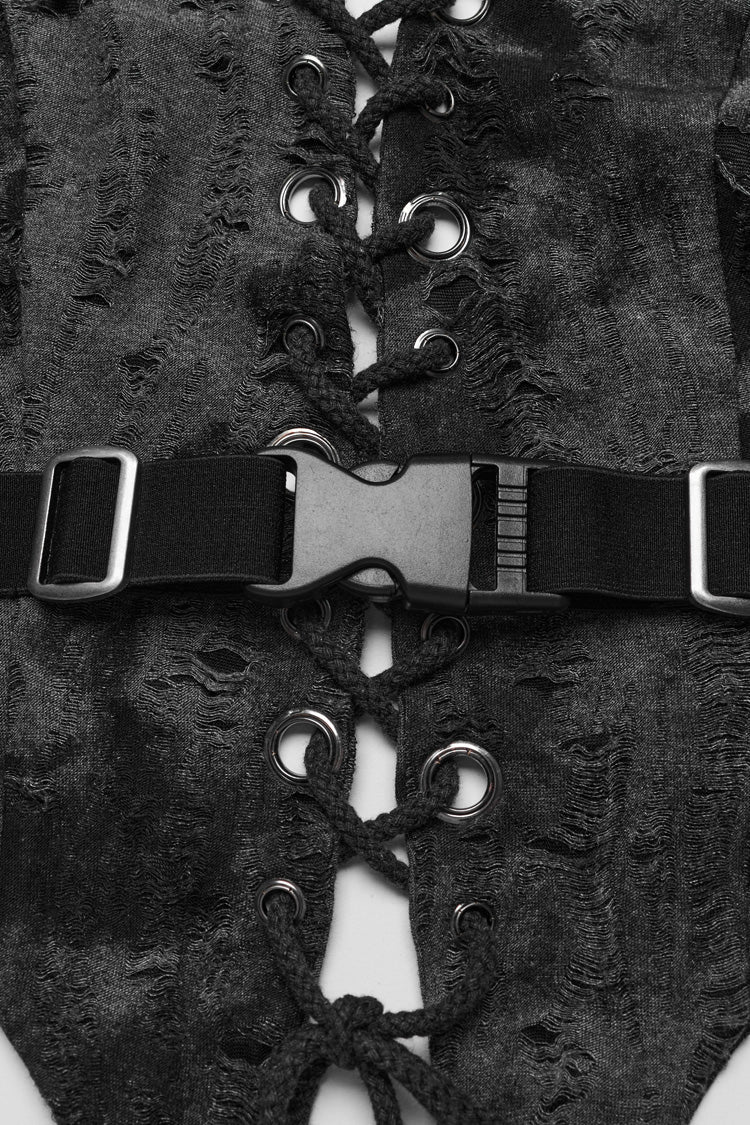 Grey Sleeveless Lace-Up Buckle Halter Pointed Hem Womens Steampunk Vest - Product - 10