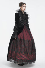 Black Stand Collar Trumpet Sleeves Embroidery Stitching Lace Women's Gothic Jacket - Product - 4
