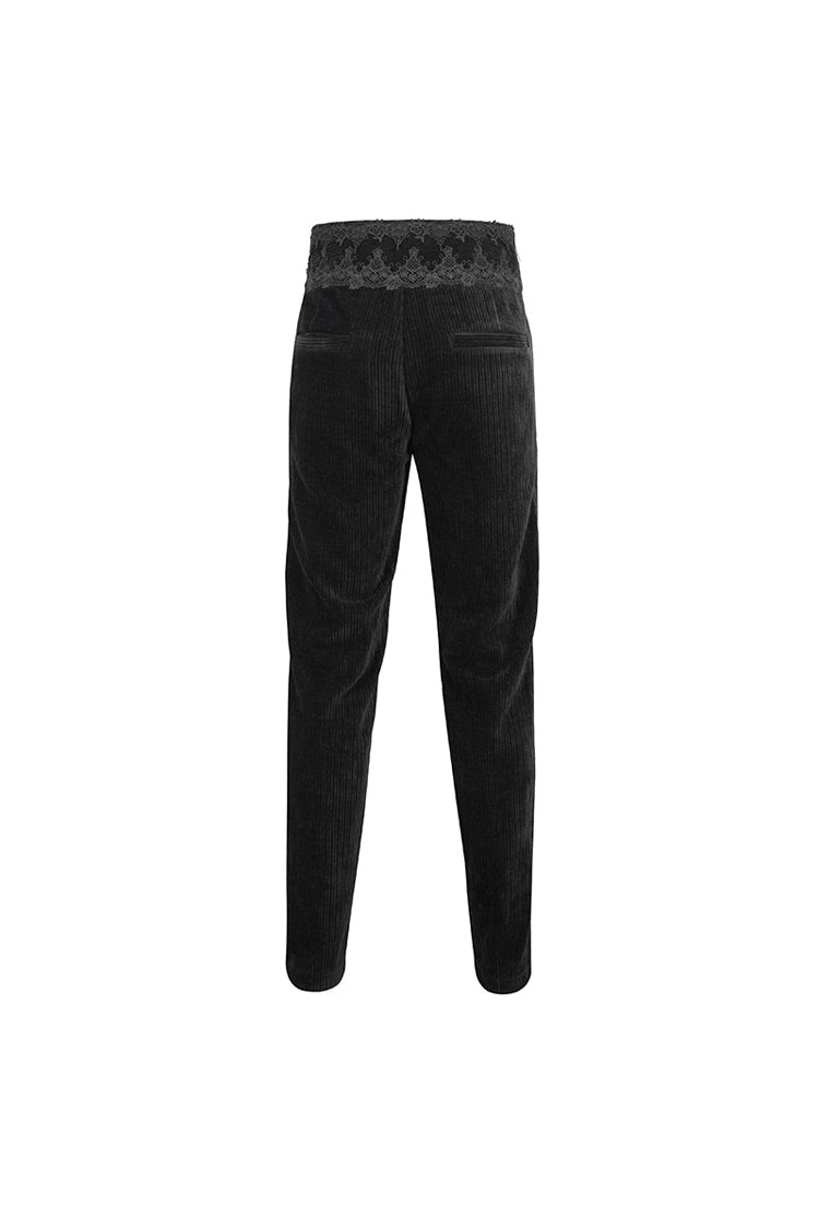 Black High Waisted Lace Splice Men's Gothic Pants - Product - 10