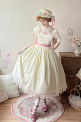 Yellow [Sakura’s Spring Resonance] Sleeveless Ruffled Bow Sweet Lolita Jsk Dress (Long Version) - Product - 4