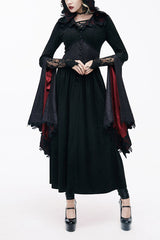 Gothic Black Pointed Hat Velveteen Floral Tunic Womens Coats - Black - 1