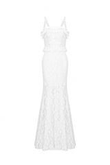 White Sleeveless Pleated Lace Women's Gothic Slip Dress Wedding Dress - Product - 3