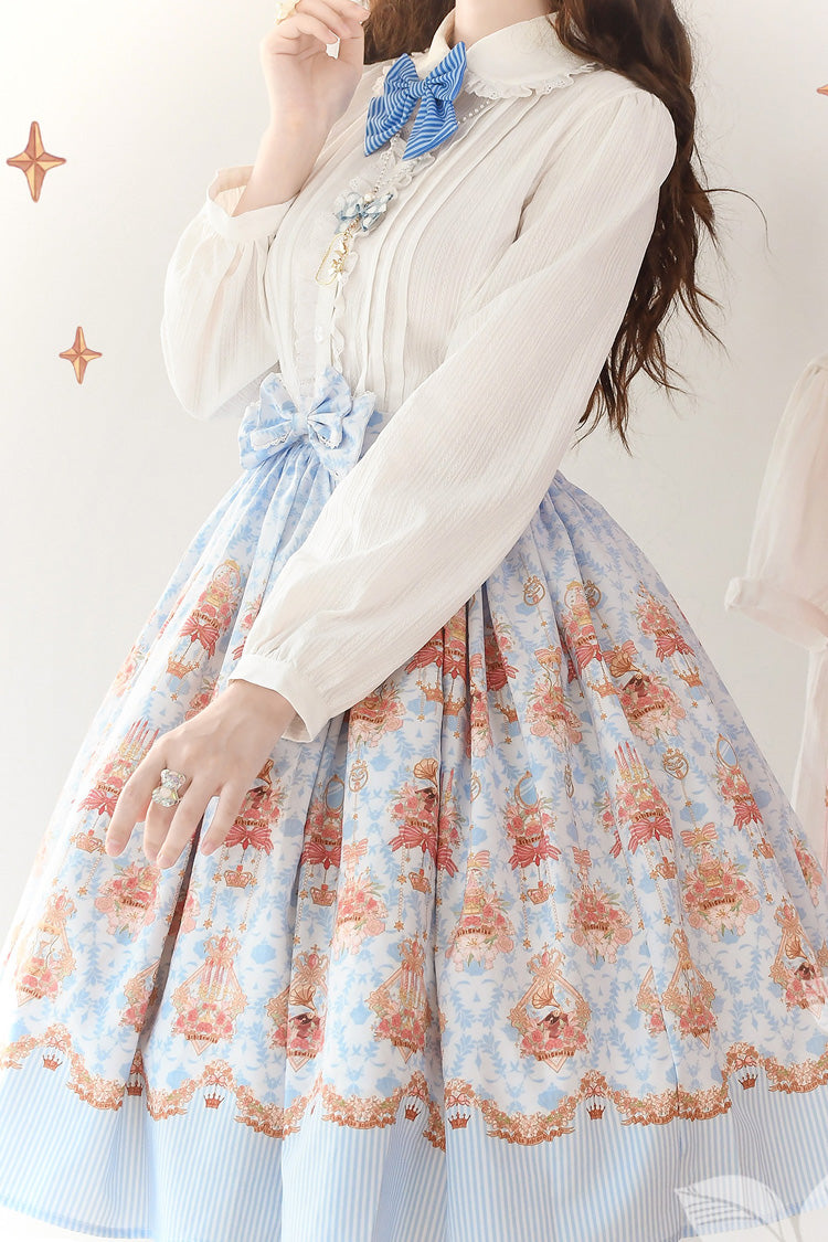Blue [Rose Garden Rabbit] Print Ruffle Bowknot Sweet Lolita Dress - Product - 4