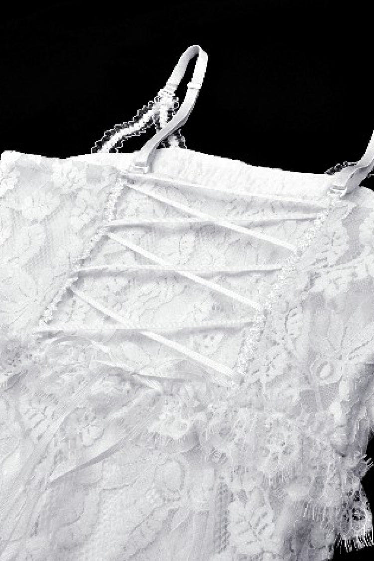 White Sleeveless Pleated Lace Women's Gothic Slip Dress Wedding Dress - Product - 16