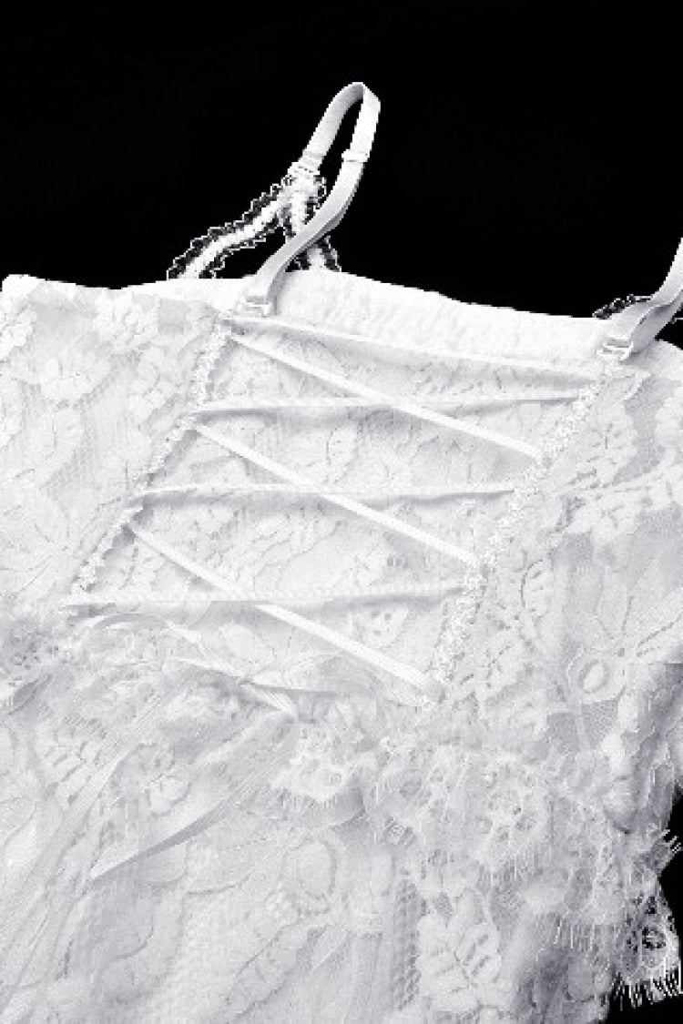 White Sleeveless Pleated Lace Women's Gothic Slip Dress Wedding Dress - Product - 16