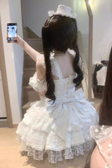 White Pray Multi-Layered Bowknot Lace Sweet Lolita Dress - Product - 12