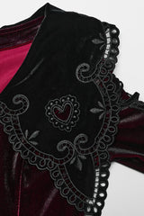 Black/Red Doll Collar Long Sleeves Gradient Embroidery Women's Gothic Prom Dress - Product - 5
